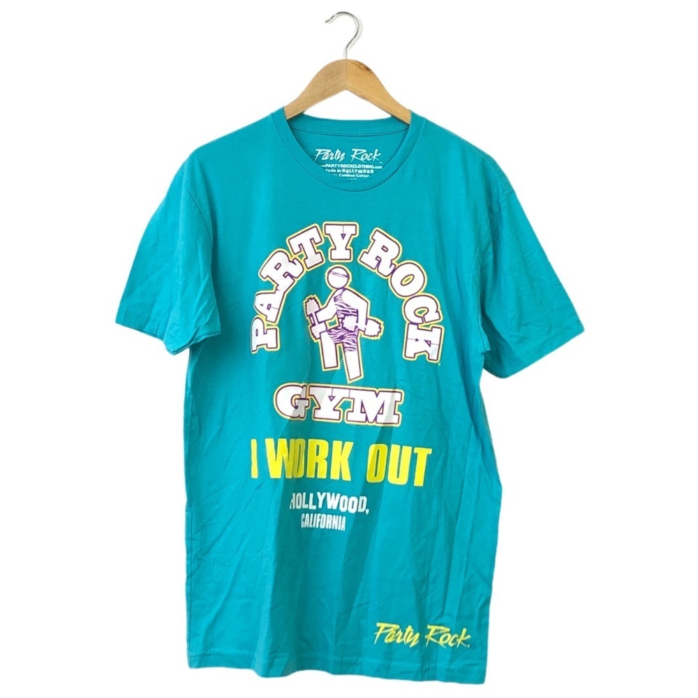 LMFAO Party Rock Gym I Work Out Blue Short Sleeve Tee Shirt Top L